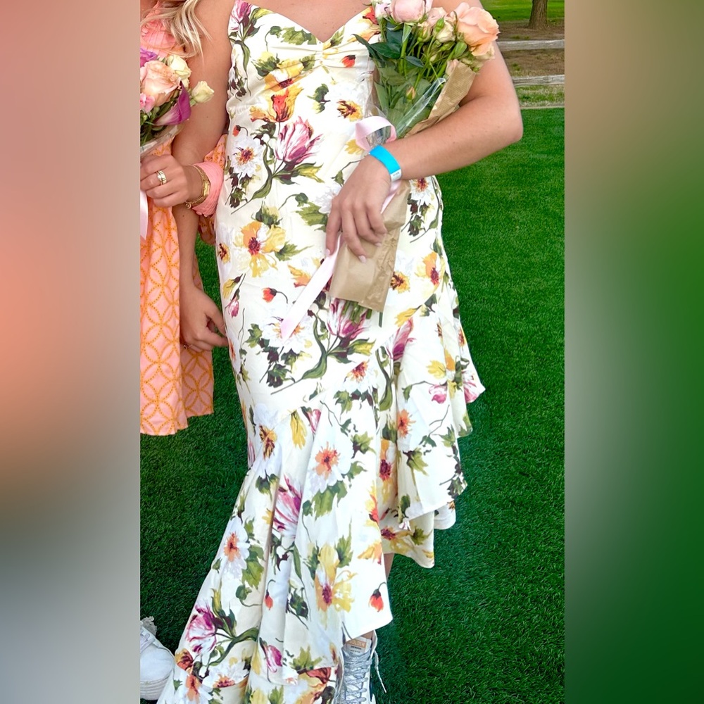 Abercrombie & Fitch Floral Asymmetrical Dress - Cream, Pink, Yellow